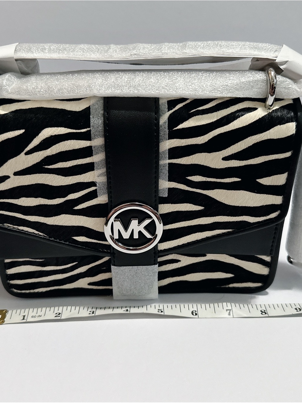 Michael Kors Zebra-Print Black & White Crossbody with MK Medallion